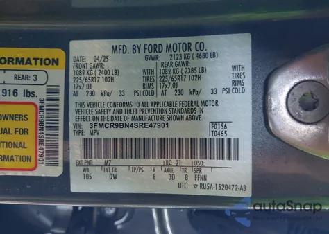 2025 Ford Bronco Sport Big Bend z USA, uszkodzony, nr VIN 3FMCR9BN4SRE47901